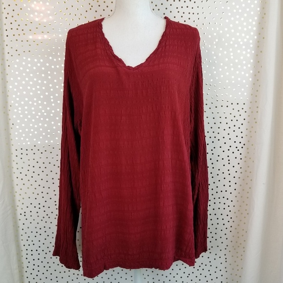 CP Shades Maroon V-Neck Textured Long Sleeve Top - Picture 1 of 5